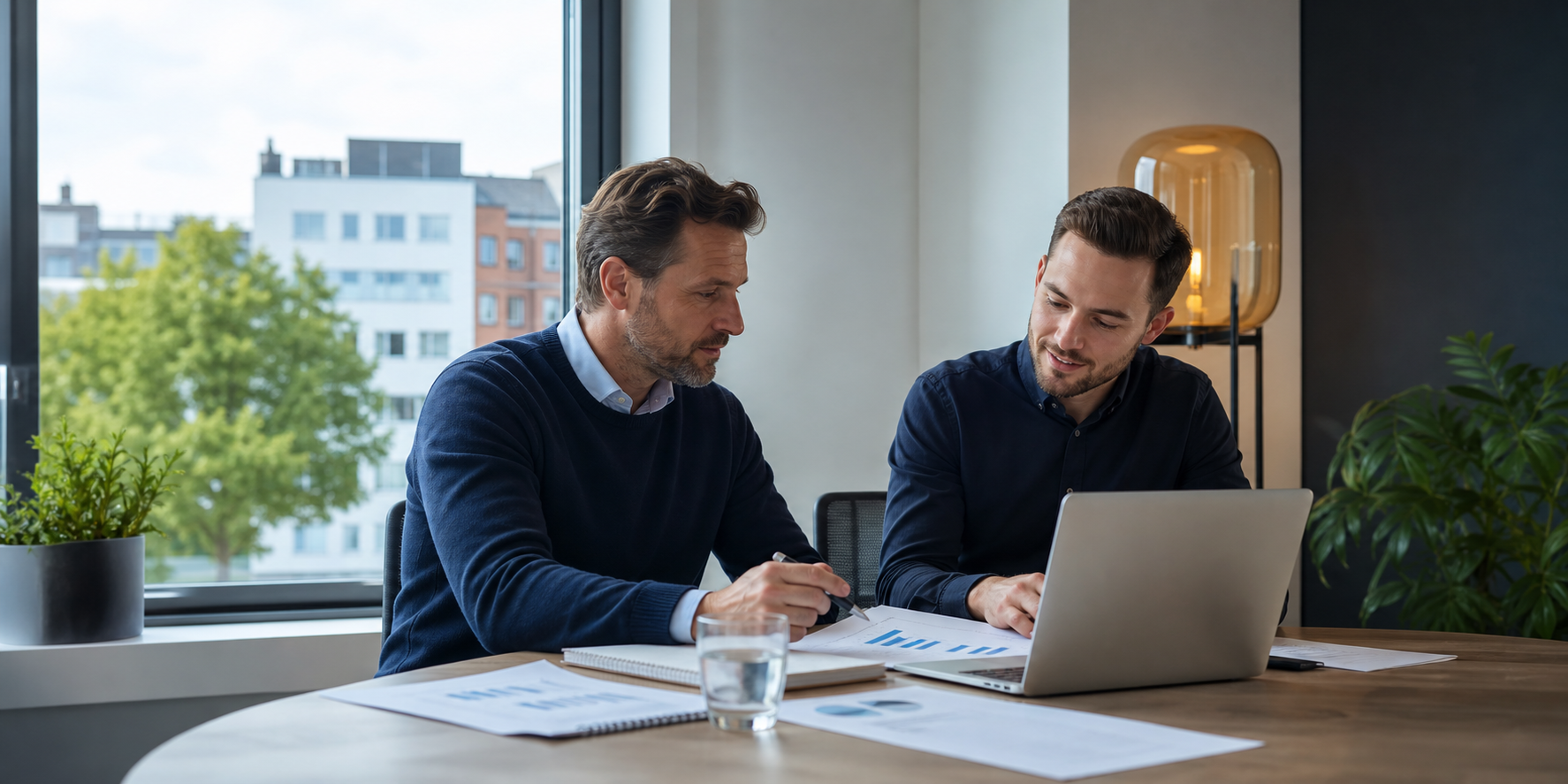 Ondernemer bespreekt boekhouding en belastingadvies in een kantooromgeving